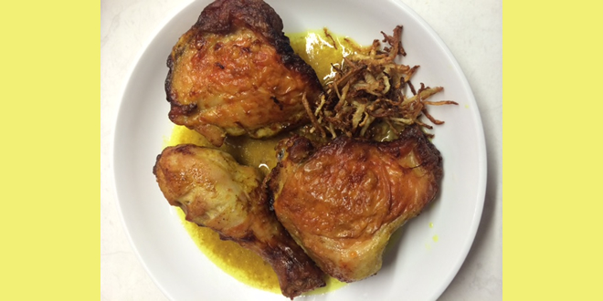 Ayurveda and Confinement Food (Chinese Recipe) – Baked Chicken Served with Turmeric and Ginger Sauce